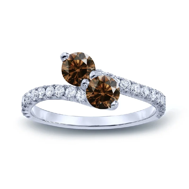 Pear - Shaped Engagement Rings in Yellow Gold with a Diamond - Encrusted BandAuriya 1 1/2ctw Round 2-Stone Brown Diamond Engagement Ring 14K Gold Pear - Shaped Engagement Rings in Yellow Gold with a Diamond - Encrusted BandAuriya 1 1/2ctw Round 2-Stone Brown Diamond Engagement Ring 14K Gold