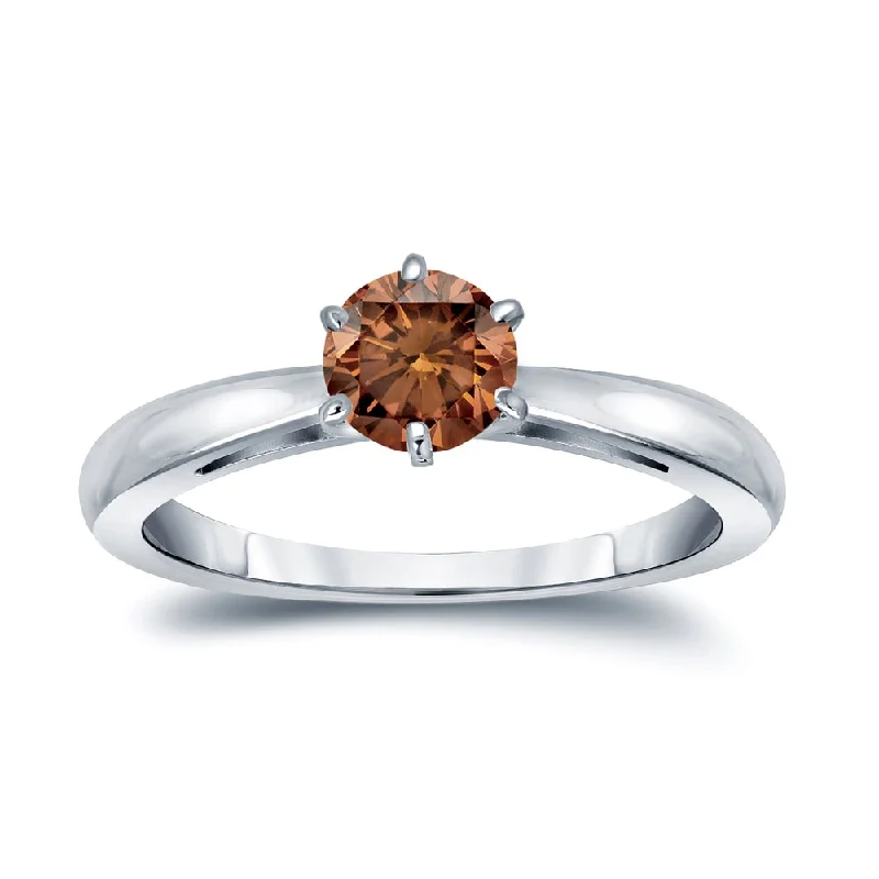 Classic Round Cut Engagement Rings with Platinum Prongs and Halo Setting for Timeless EleganceAuriya 1/4ctw 6 Prong Round Solitaire Brown Diamond Ring 14k Gold