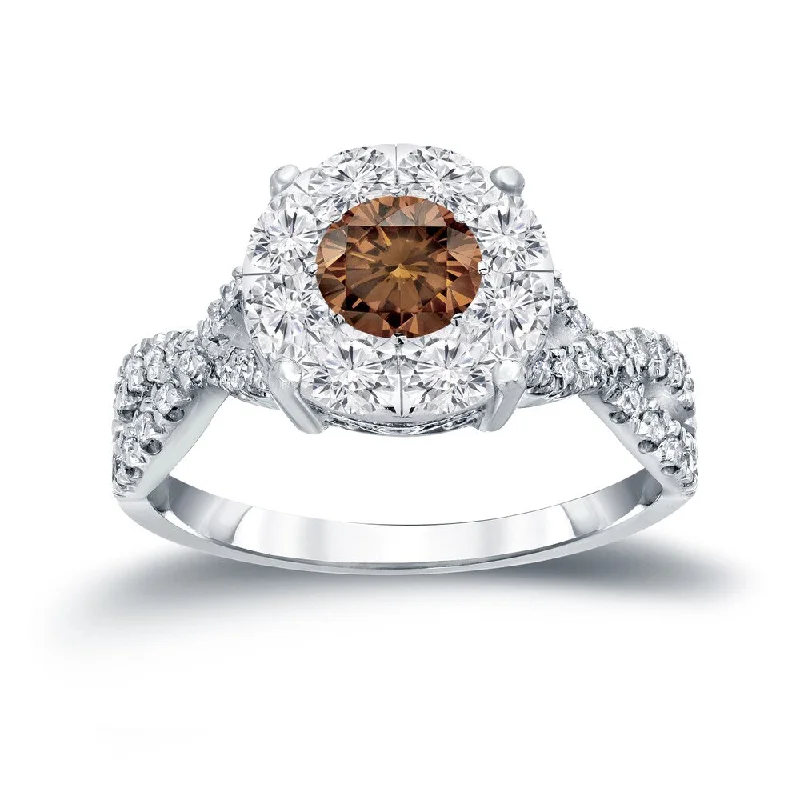 Pear - Shaped Engagement Rings in Yellow Gold with a Diamond - Encrusted BandAuriya 1 carat TW Infinity Brown Diamond Halo Engagement Ring 14k Gold Pear - Shaped Engagement Rings in Yellow Gold with a Diamond - Encrusted BandAuriya 1 carat TW Infinity Brown Diamond Halo Engagement Ring 14k Gold