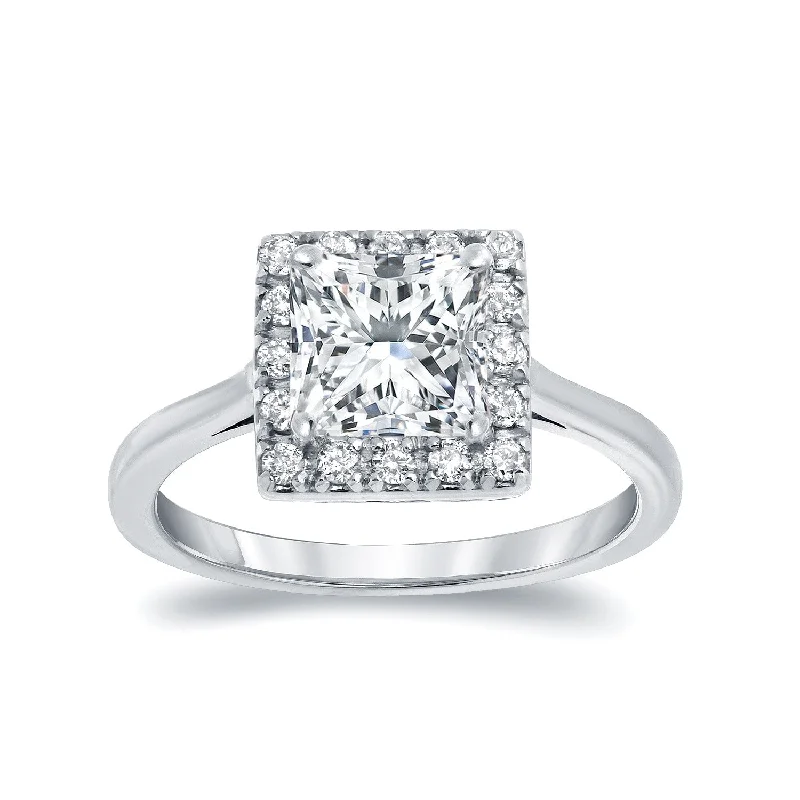 Cathedral - Style Engagement Rings with a Raised Center Stone and Intricate MetalworkAuriya 14k Gold 1 1/4ctw Square Princess-cut Halo Diamond Engagement Ring Cathedral - Style Engagement Rings with a Raised Center Stone and Intricate MetalworkAuriya 14k Gold 1 1/4ctw Square Princess-cut Halo Diamond Engagement Ring