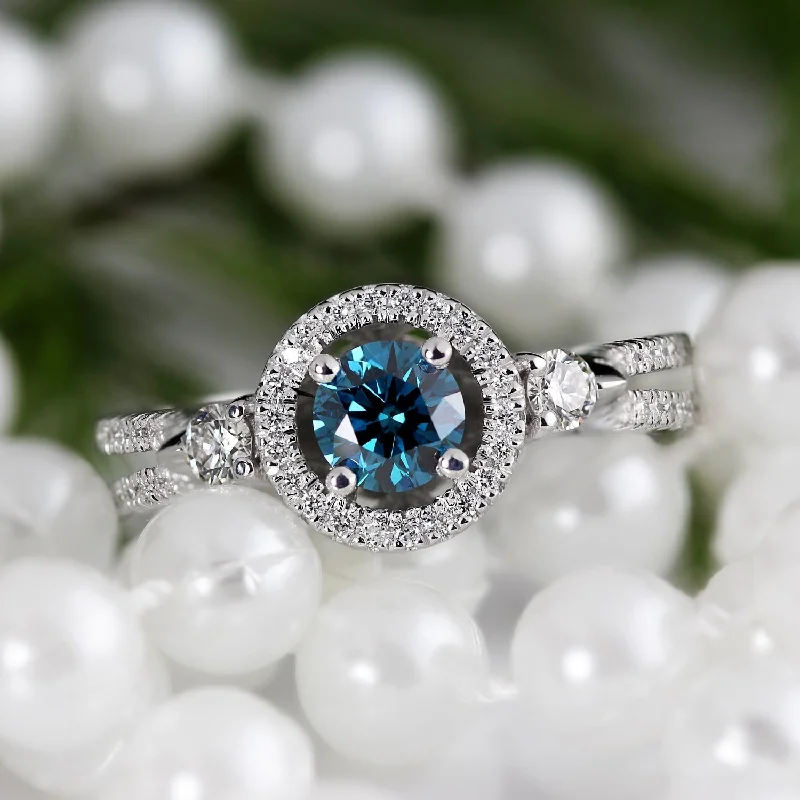 Princess Cut Engagement Rings in 18K White Gold with Micro - Pave Side StonesAuriya 14k Gold 1 Carat TW Contemporary Halo Blue Diamond Engagement Ring Princess Cut Engagement Rings in 18K White Gold with Micro - Pave Side StonesAuriya 14k Gold 1 Carat TW Contemporary Halo Blue Diamond Engagement Ring