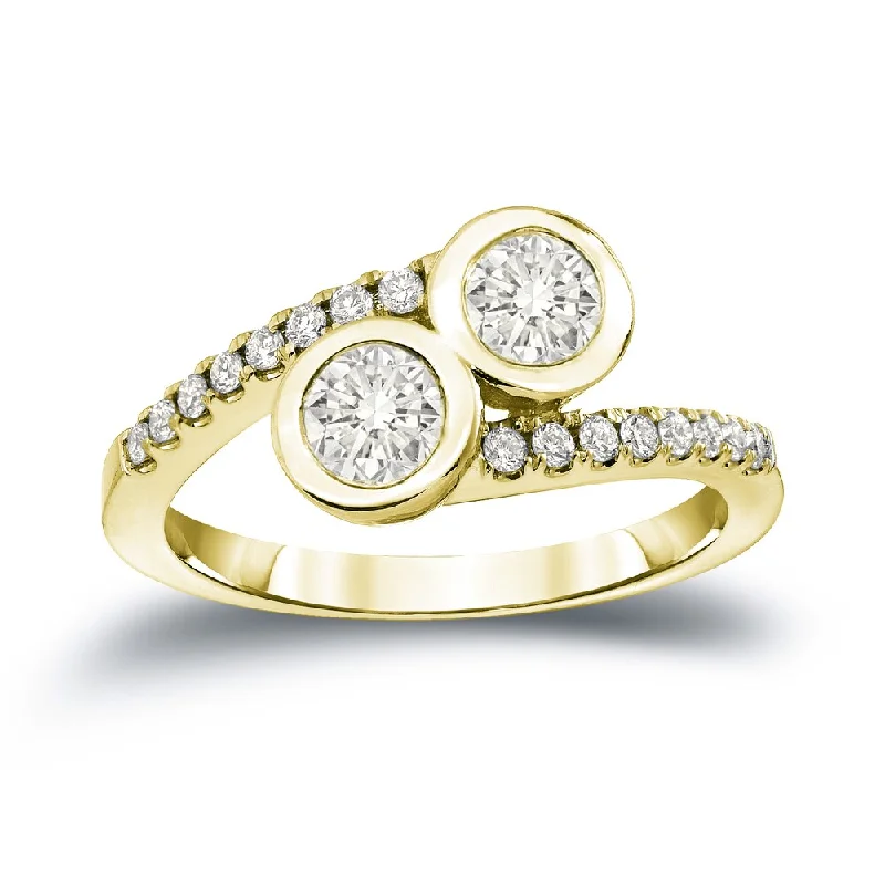 Adjustable Engagement Rings with a Flexible Band and a Princess - Cut Center DiamondAuriya 14k Gold 3/4ct TDW Round 2-Stone Diamond Bezel Engagement Ring Adjustable Engagement Rings with a Flexible Band and a Princess - Cut Center DiamondAuriya 14k Gold 3/4ct TDW Round 2-Stone Diamond Bezel Engagement Ring