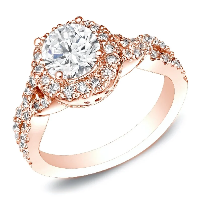Adjustable Engagement Rings with a Flexible Band and a Princess - Cut Center DiamondAuriya 14k Rose Gold 1ctw Twisted Round Halo Diamond Engagement Ring Adjustable Engagement Rings with a Flexible Band and a Princess - Cut Center DiamondAuriya 14k Rose Gold 1ctw Twisted Round Halo Diamond Engagement Ring