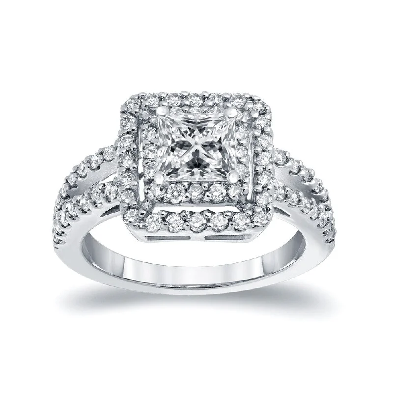 Solitaire Engagement Rings with a High - Clarity Round Diamond and Tapered BandAuriya 14k White Gold 1 1/2ct TDW Princess-cut Diamond Double Halo Engagement Ring (I-J, I1-I2) Solitaire Engagement Rings with a High - Clarity Round Diamond and Tapered BandAuriya 14k White Gold 1 1/2ct TDW Princess-cut Diamond Double Halo Engagement Ring (I-J, I1-I2)