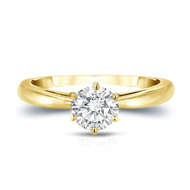 Cathedral - Style Engagement Rings with a Raised Center Stone and Intricate MetalworkAuriya 18k Gold GIA Certified 1.00ct TDW Round 6-Prong Solitaire Diamond Engagement Ring Cathedral - Style Engagement Rings with a Raised Center Stone and Intricate MetalworkAuriya 18k Gold GIA Certified 1.00ct TDW Round 6-Prong Solitaire Diamond Engagement Ring