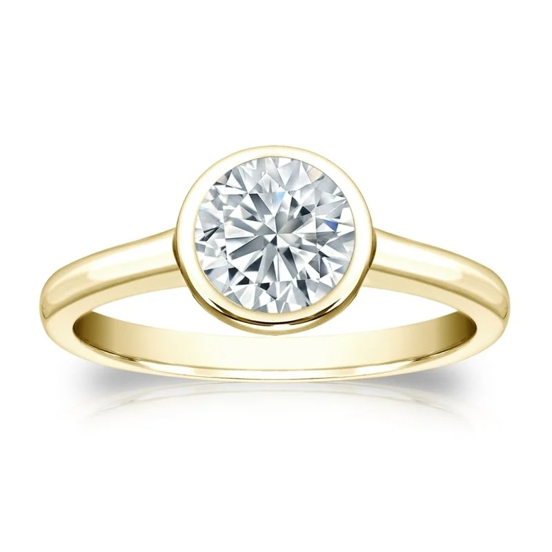 Pear - Shaped Engagement Rings in Yellow Gold with a Diamond - Encrusted BandAuriya 1ctw Round Solitaire Diamond Engagement Ring Bezel-set 18k Gold Pear - Shaped Engagement Rings in Yellow Gold with a Diamond - Encrusted BandAuriya 1ctw Round Solitaire Diamond Engagement Ring Bezel-set 18k Gold