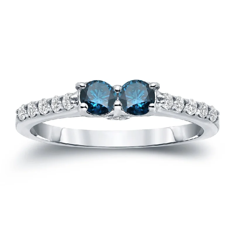 Princess Cut Engagement Rings in 18K White Gold with Micro - Pave Side StonesAuriya 3/4ctw Round 2 Stone Blue Diamond Ring 14k Gold Princess Cut Engagement Rings in 18K White Gold with Micro - Pave Side StonesAuriya 3/4ctw Round 2 Stone Blue Diamond Ring 14k Gold