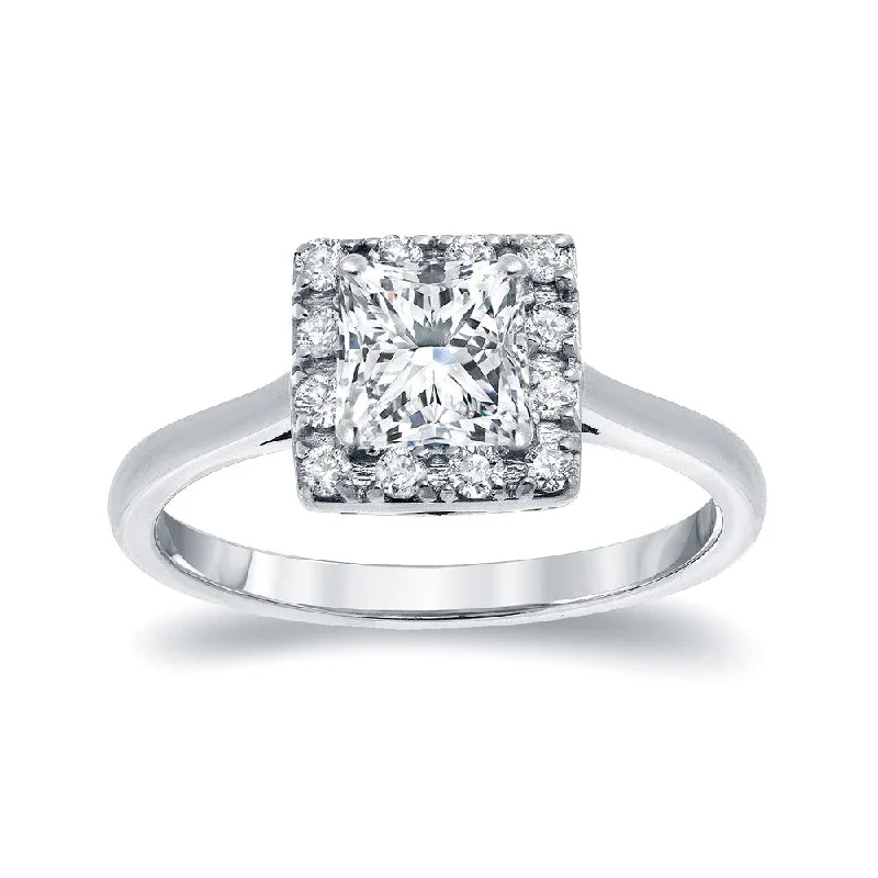 Cathedral - Style Engagement Rings with a Raised Center Stone and Intricate MetalworkAuriya Platinum 1ct TDW Princess Cut Diamond Halo Engagement Ring Cathedral - Style Engagement Rings with a Raised Center Stone and Intricate MetalworkAuriya Platinum 1ct TDW Princess Cut Diamond Halo Engagement Ring