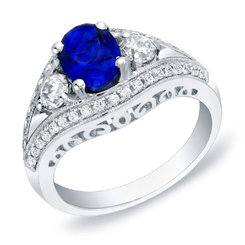 Emerald Cut Engagement Rings with Platinum Gallery and Split Shank DesignAuriya Vintage 1ct Oval Cut Blue Sapphire and 3/4ctw 3 Stone Diamond Engagement Ring 14k Gold Emerald Cut Engagement Rings with Platinum Gallery and Split Shank DesignAuriya Vintage 1ct Oval Cut Blue Sapphire and 3/4ctw 3 Stone Diamond Engagement Ring 14k Gold