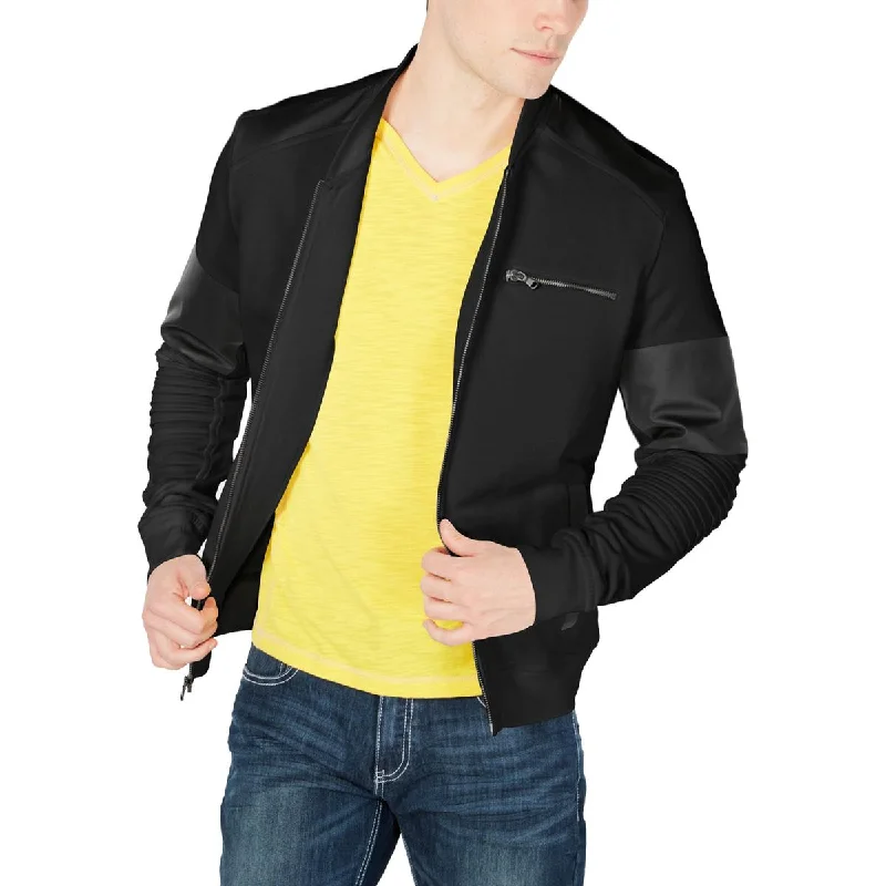 INC Mens Faux Leather Trim Zip Up Jacket