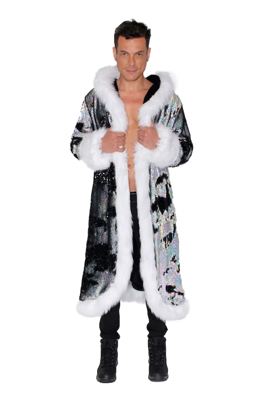 Men's Sequin King Coat in "Silver Hologram-Black"