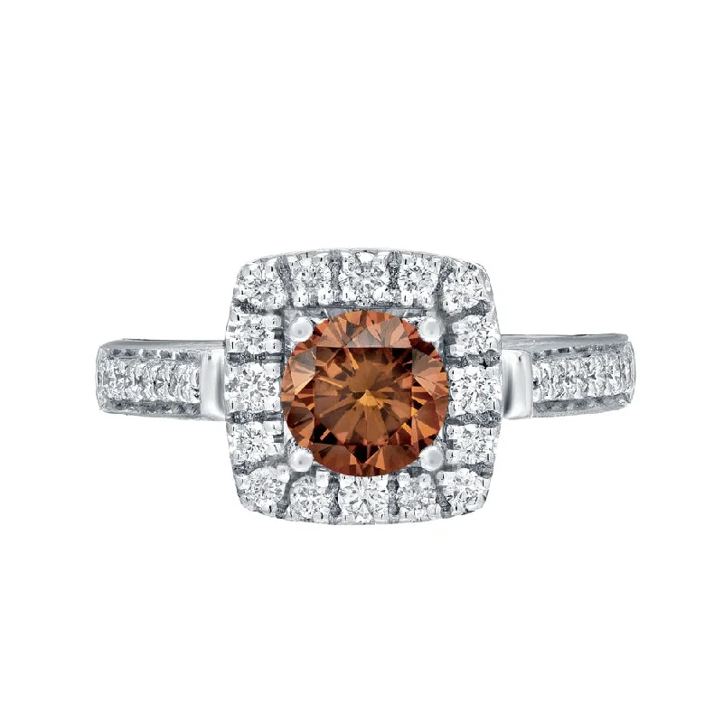 Art Deco Engagement Rings with Geometric Patterns and Baguette - Cut Diamond AccentsRound 7/8ct TDW Brown Diamond Halo Engagement Ring in 14k Gold by Auriya Art Deco Engagement Rings with Geometric Patterns and Baguette - Cut Diamond AccentsRound 7/8ct TDW Brown Diamond Halo Engagement Ring in 14k Gold by Auriya