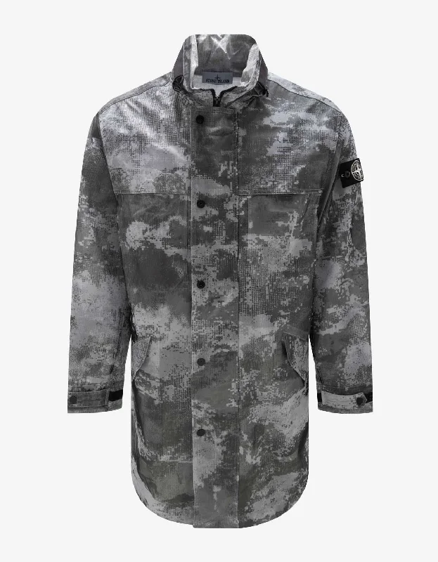 Stone Island Grey Camo Mesh Reflective Nylon Coat