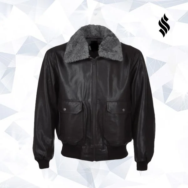 Aviator Fur Collar Black Leather Jacket