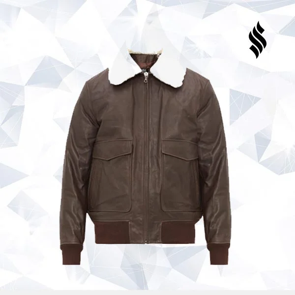 Aviator leather jacket with removable-collar