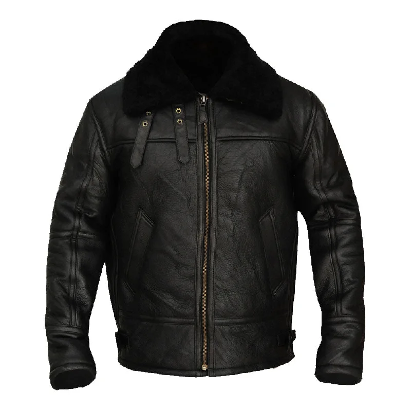 B3 Aviator Bomber Sheepskin Black Jacket