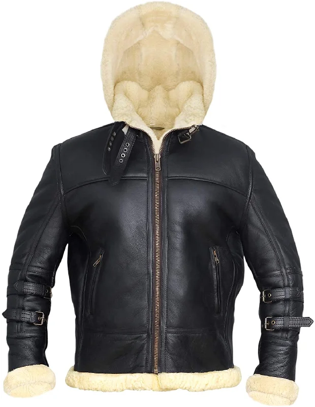 B3 Bomber Jacket Real Shearling B3 Bomber Jacket Removable Hood Black