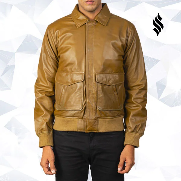 Coffmen Olive Brown Leather Bomber Jacket