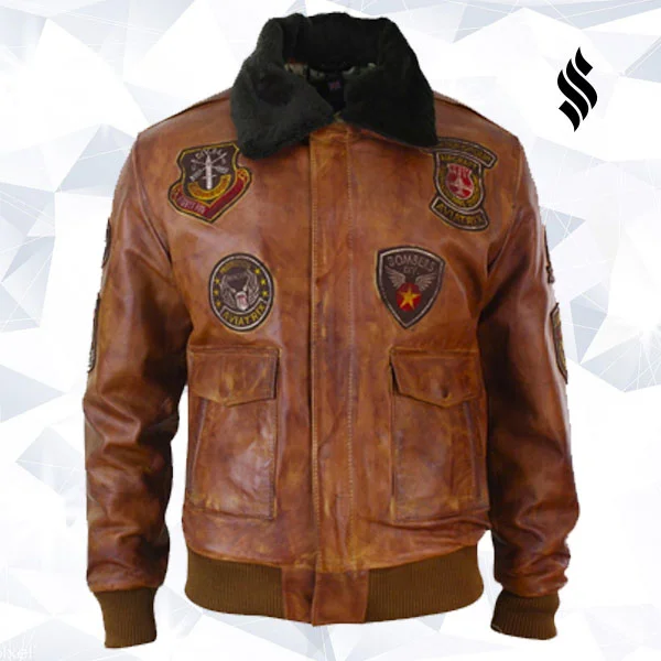 Men Aviator Flying Pilot Bomber Leather Jacket With Removeable Collar