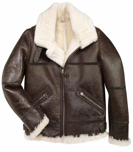 Men B3 Sheepskin Brown Bomber Jacket