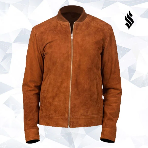 Men Brown Bomber Suede Jacket