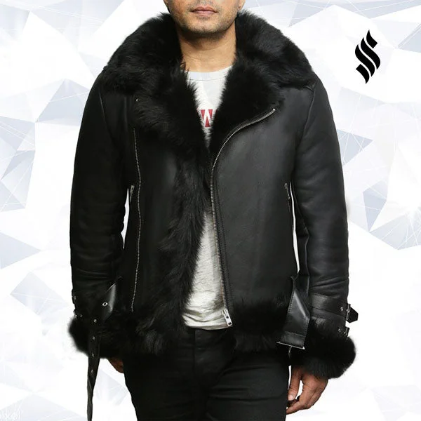 Men's Aviator Flying Jacket Real Shearling Sheepskin Toscana Flying Jacket Coat