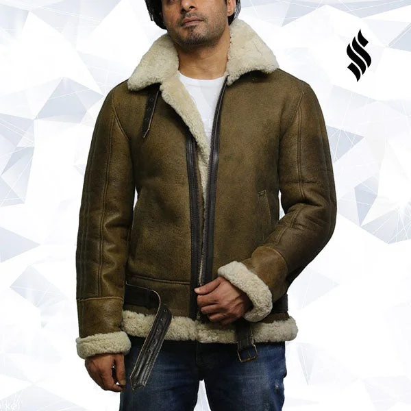 Men's Aviator Real Shearling Sheepskin Leather Bomber Flying Jacket