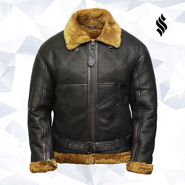 Men's Aviator Real Shearling Sheepskin Leather Bomber Flying Jacket