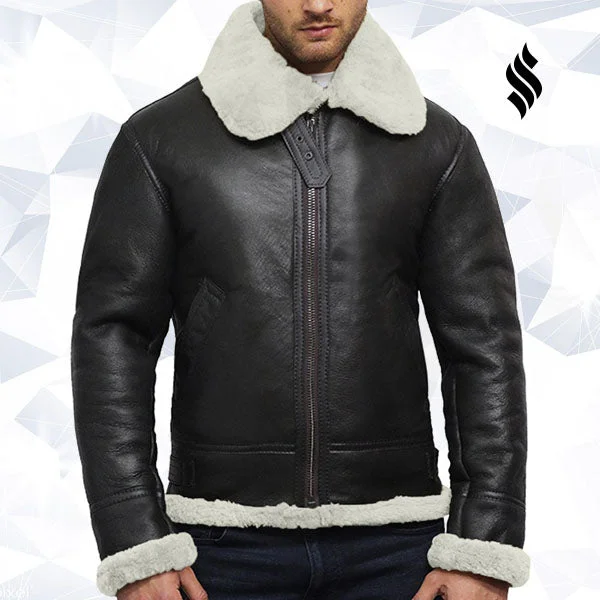 Men's Aviator Real Shearling Sheepskin Leather Flying Jacket