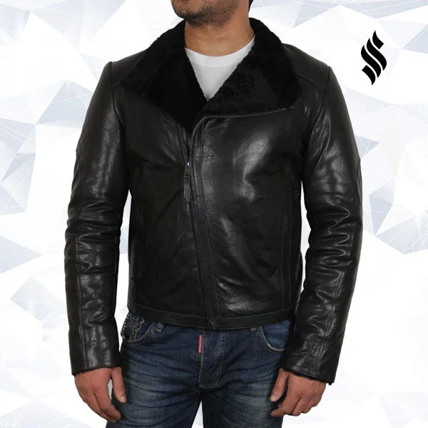 Men's Black Shearling Sheepskin Jacket