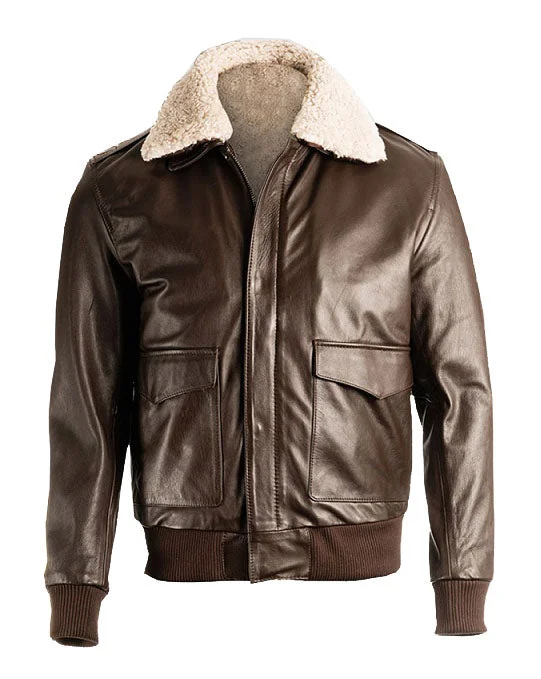 Men’s Brown Pilot Bomber Shearling Jacket