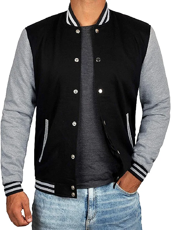 Mens Letterman jacket - Varsity Baseball Men Bomber Jackets With Grey Sleeves