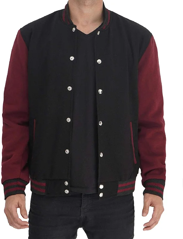 Mens Letterman jacket - Varsity Baseball Men Bomber Jackets With Red Sleeves