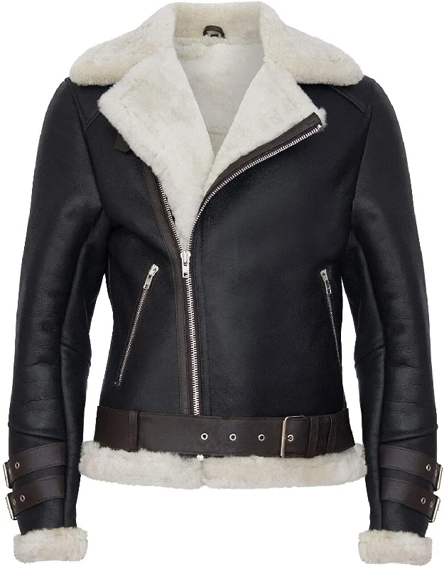 Men's Retro RAF B3 Pilot Real Sheepskin Shearling Biker Leather Jacket