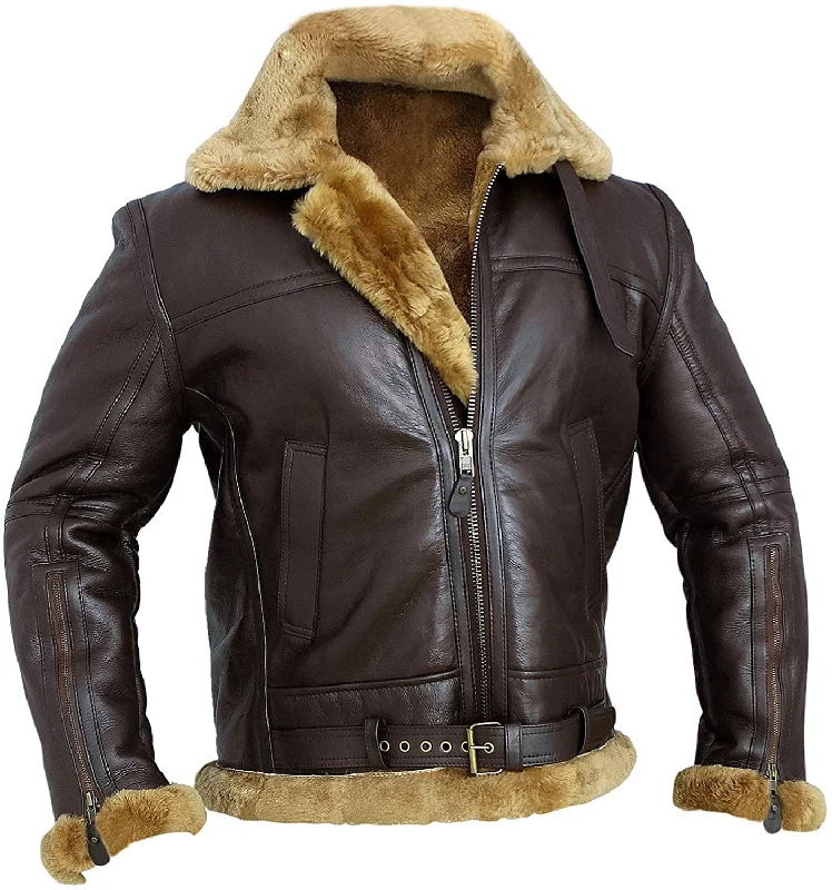 RAF Bomber Ginger Aviator British Sheepskin Shearling Leather Jacket