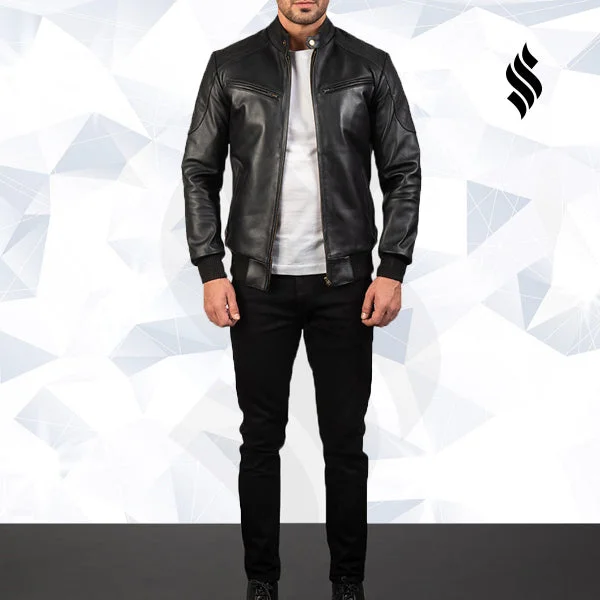 Sven Black Leather Bomber Jacket