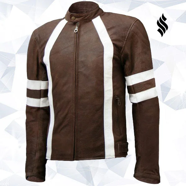 Unique Vintage Look Distressed Men Brown Leather Jacket