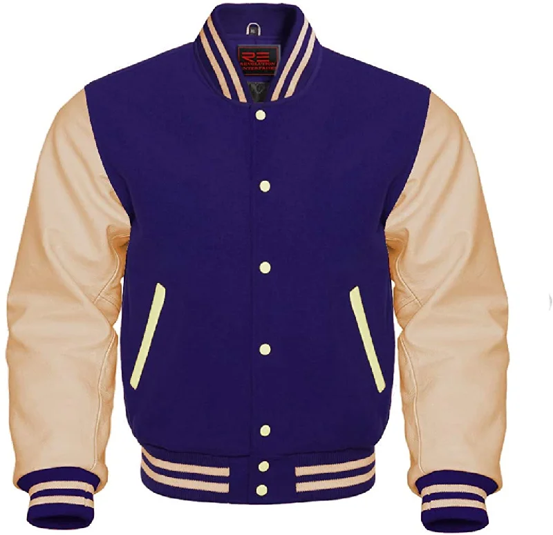 Varsity Letterman Baseball Bomber Retro Vintage Jacket Wool & Genuine Leather Sleeves