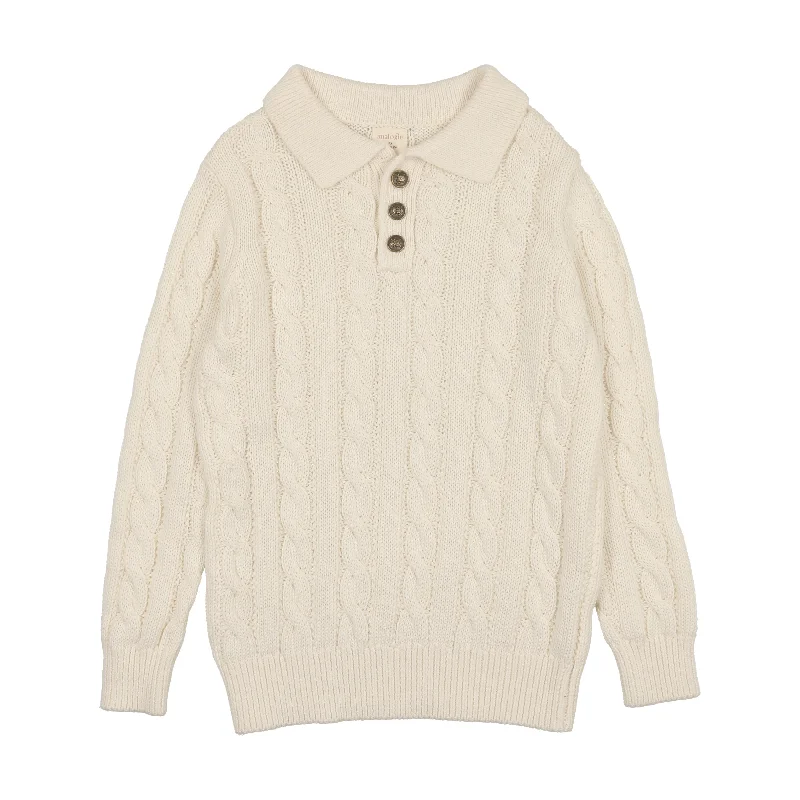 Analogie By Lil Legs Cable Knit Polo Cream