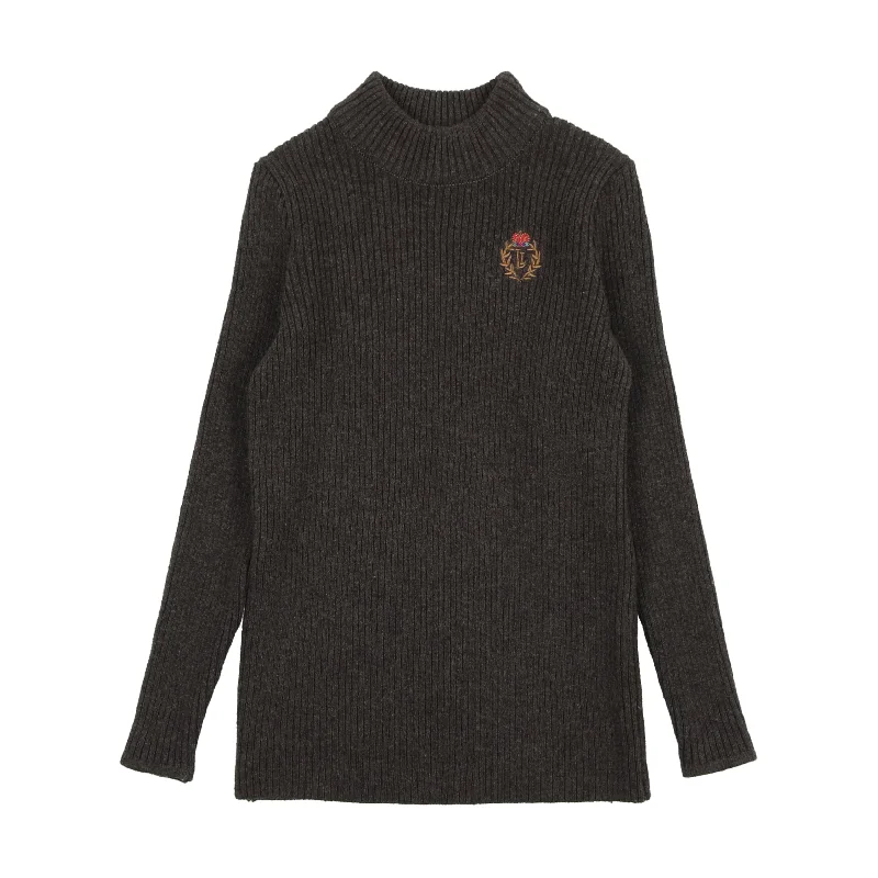 Analogie By Lil Legs Crest Knit Mockneck Grey