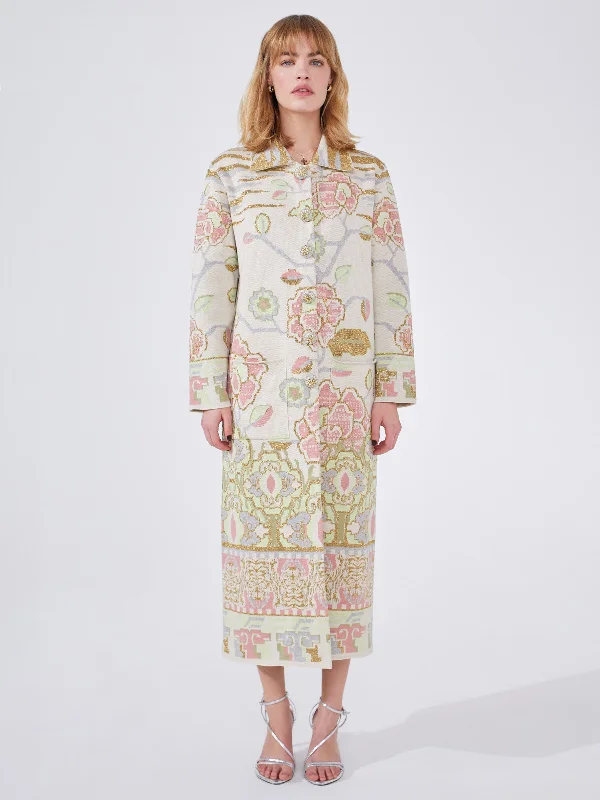 Lotus Carpet Cotton Jacquard Coat Ecru