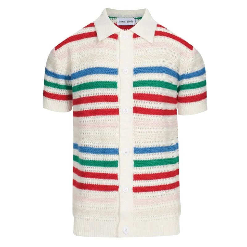 Men's white resort shirt with color stripe