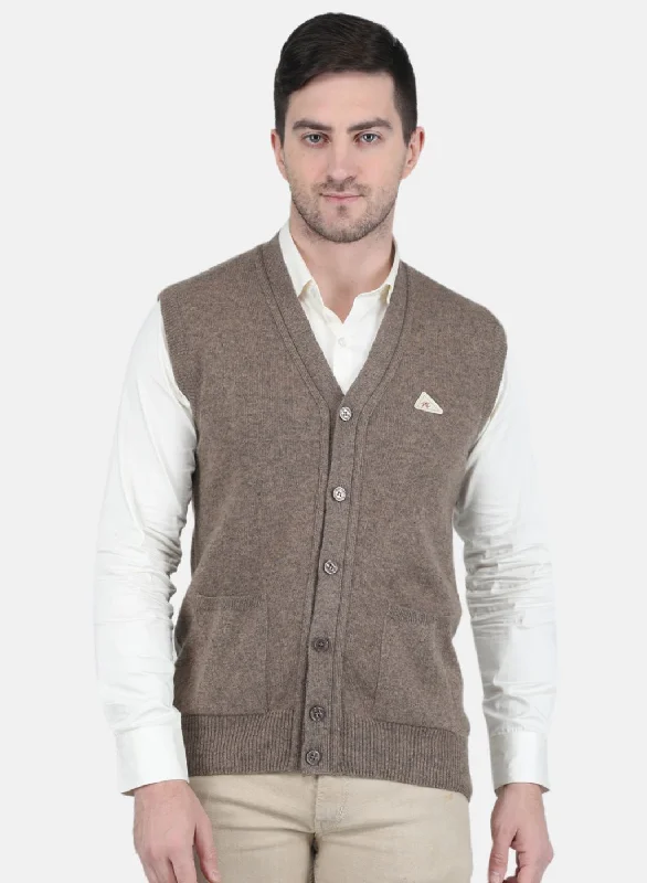 Men Beige Solid Cardigan