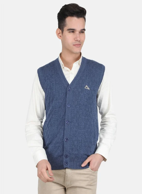 Men Blue Self Design Cardigan