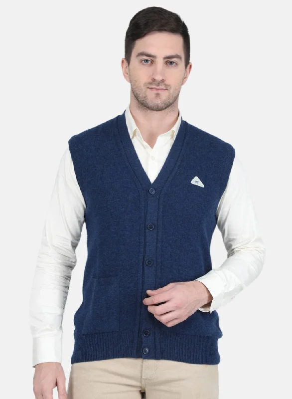 Men Blue Solid Cardigan