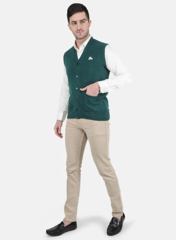 Men Green Solid Cardigan