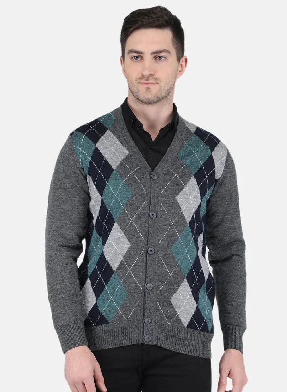 Men Grey Printed Cardigan