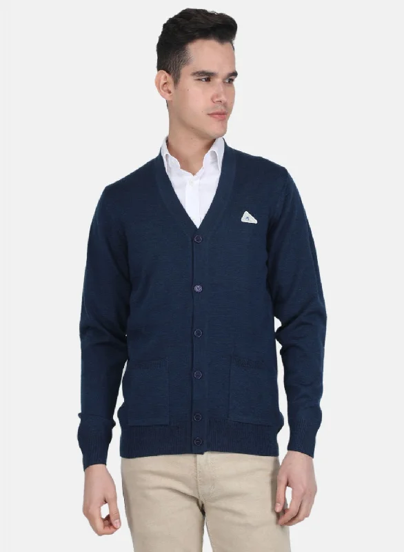 Men NAvy Blue Solid Cardigan