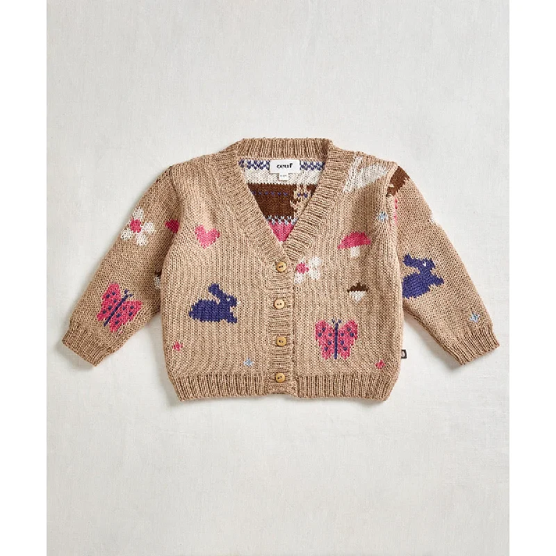 Oeuf Motif Cardigan Sand/Multi Motif