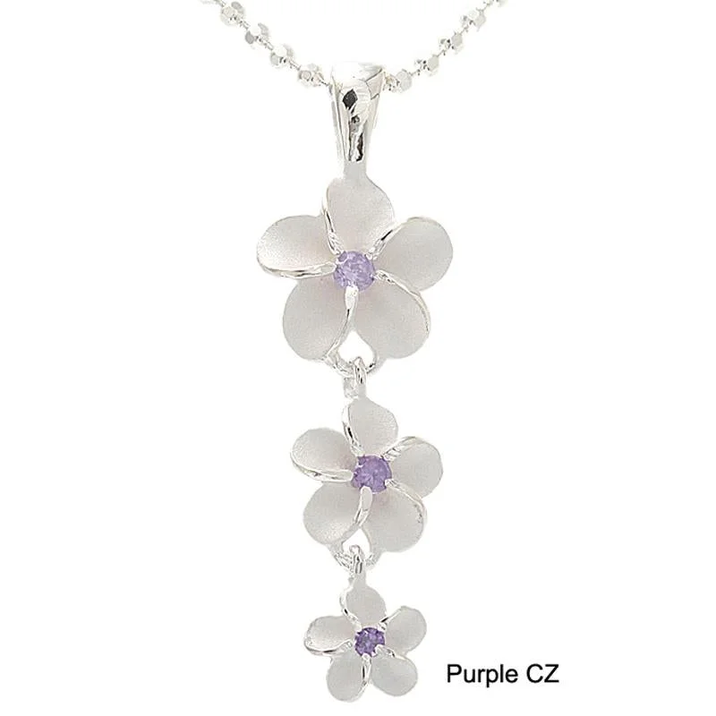 Magnetic - Closure Pendant Necklace with a Hidden Compartment for Secret KeepersSterling Silver Plumeria with Purple CZ Sandblast Finish Pendant (M/L) (Chain Sold Separately) Magnetic - Closure Pendant Necklace with a Hidden Compartment for Secret KeepersSterling Silver Plumeria with Purple CZ Sandblast Finish Pendant (M/L) (Chain Sold Separately)
